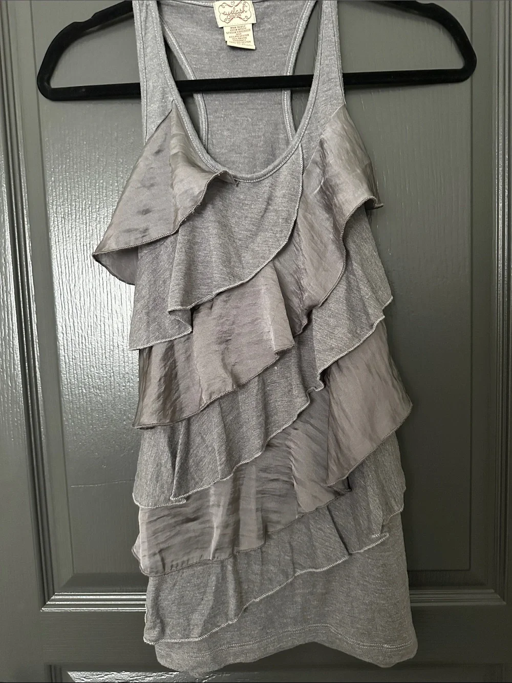 Gray Ruffled Racerback Tank Top - Picture 1 of 1